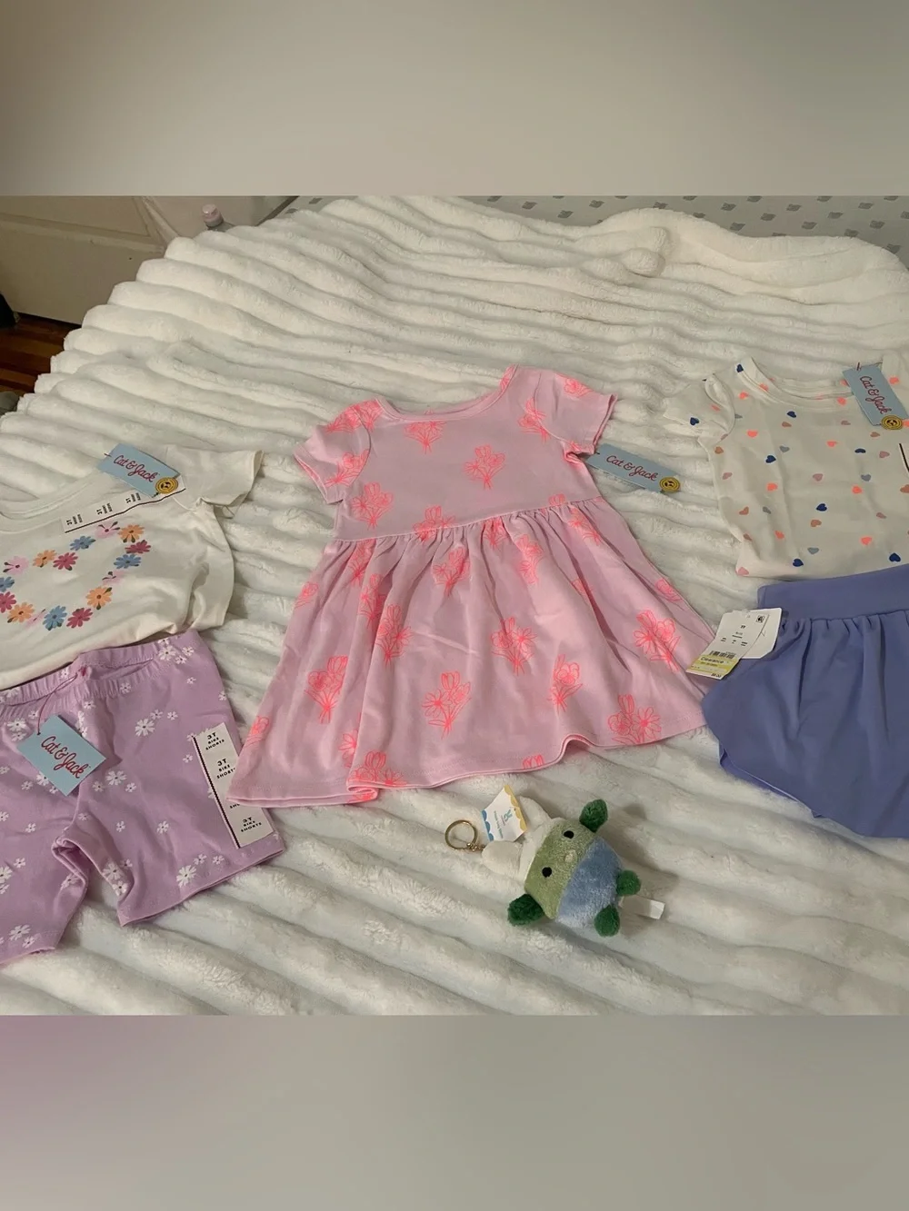 Pink Baby Dress and two t-shirt and two shorts for baby girls 3T is bundled